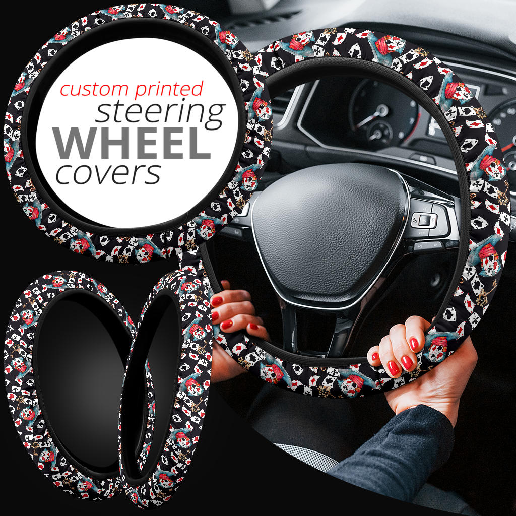 Alice in Wonderland Cards Hat Tea Cup Steering Wheel Cover