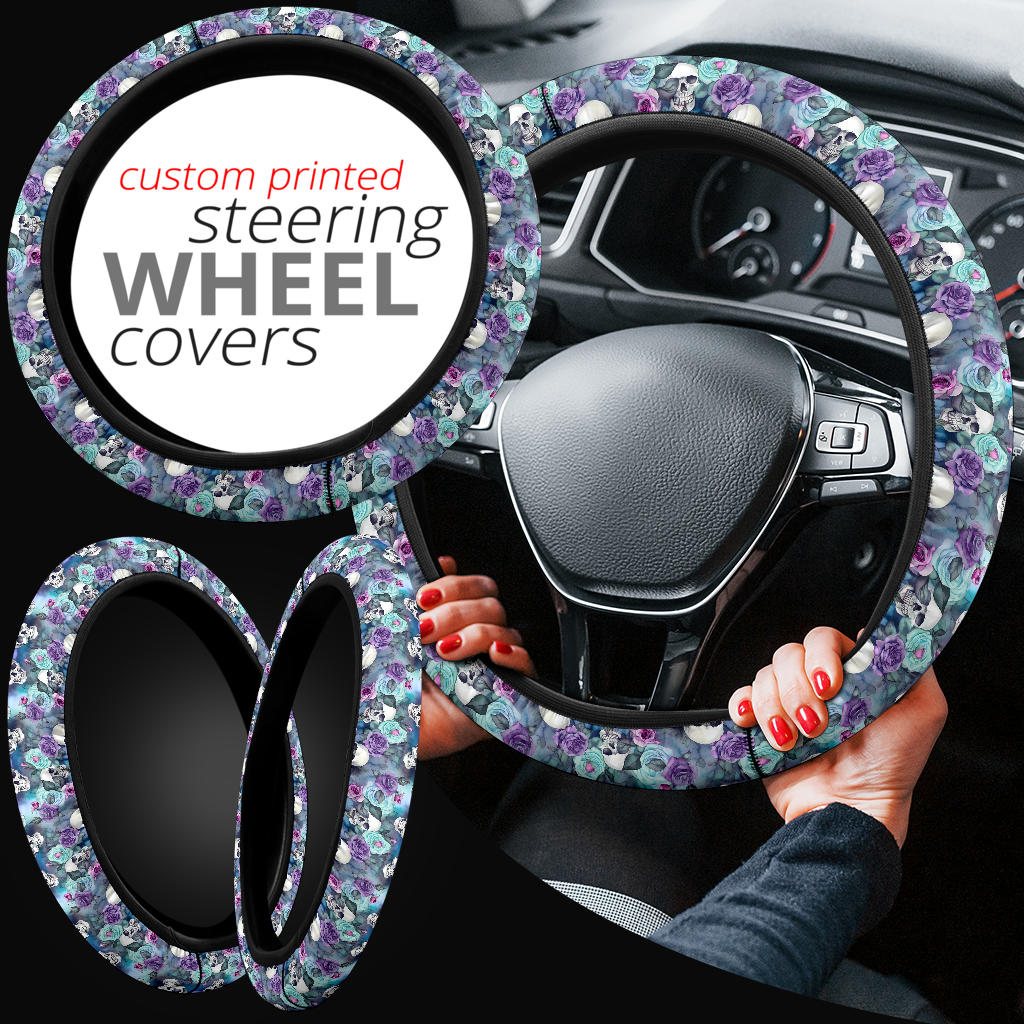Pastel Skulls Purple Steering Wheel Cover