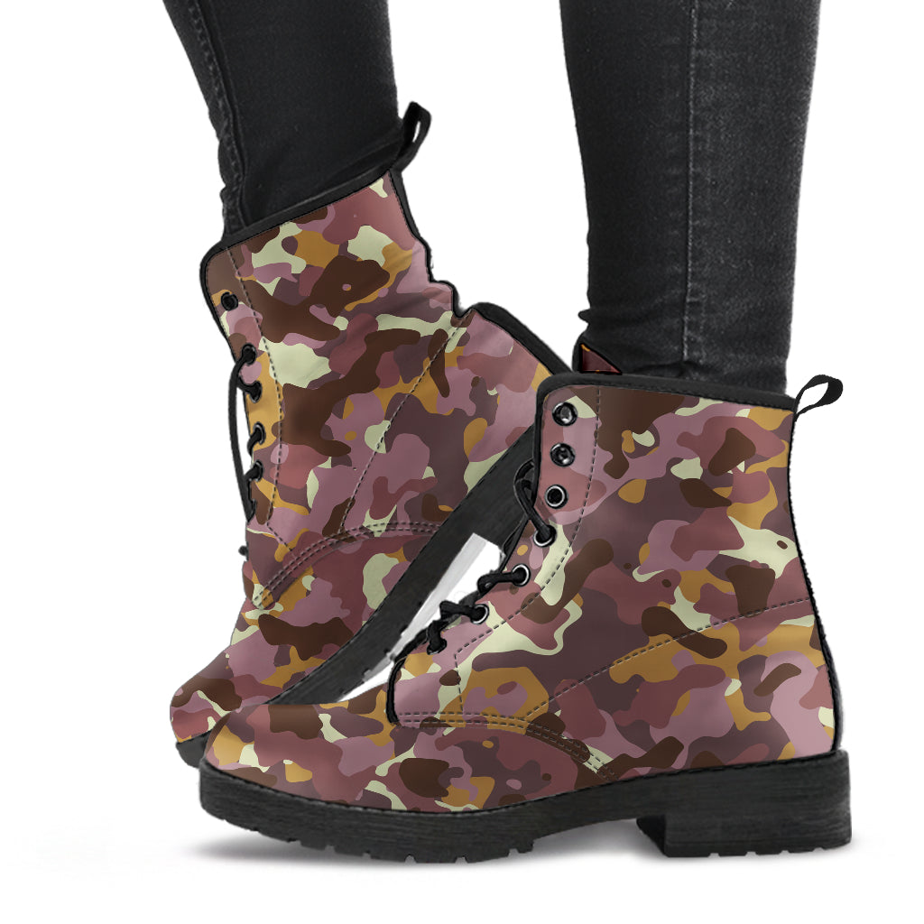 Mauve Brown Camo Combat Boots