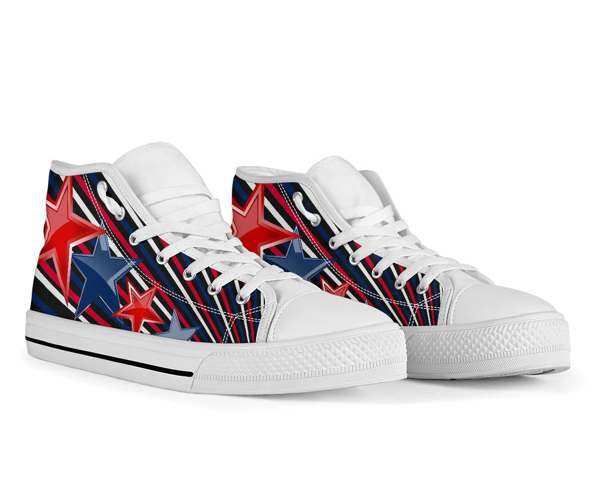 patriotic shoes, black high tops, red white blue sneakers