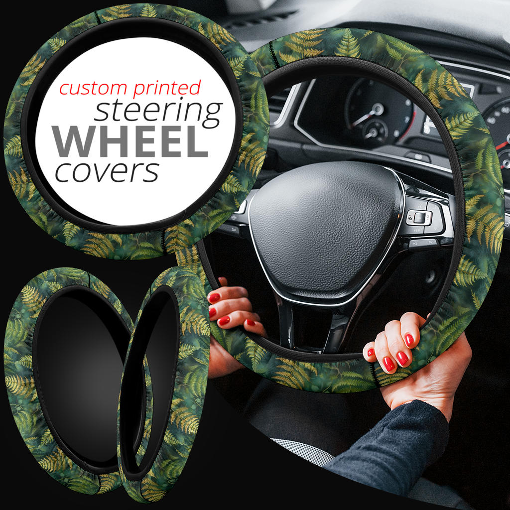 Green Ferns Steering Wheel Cover
