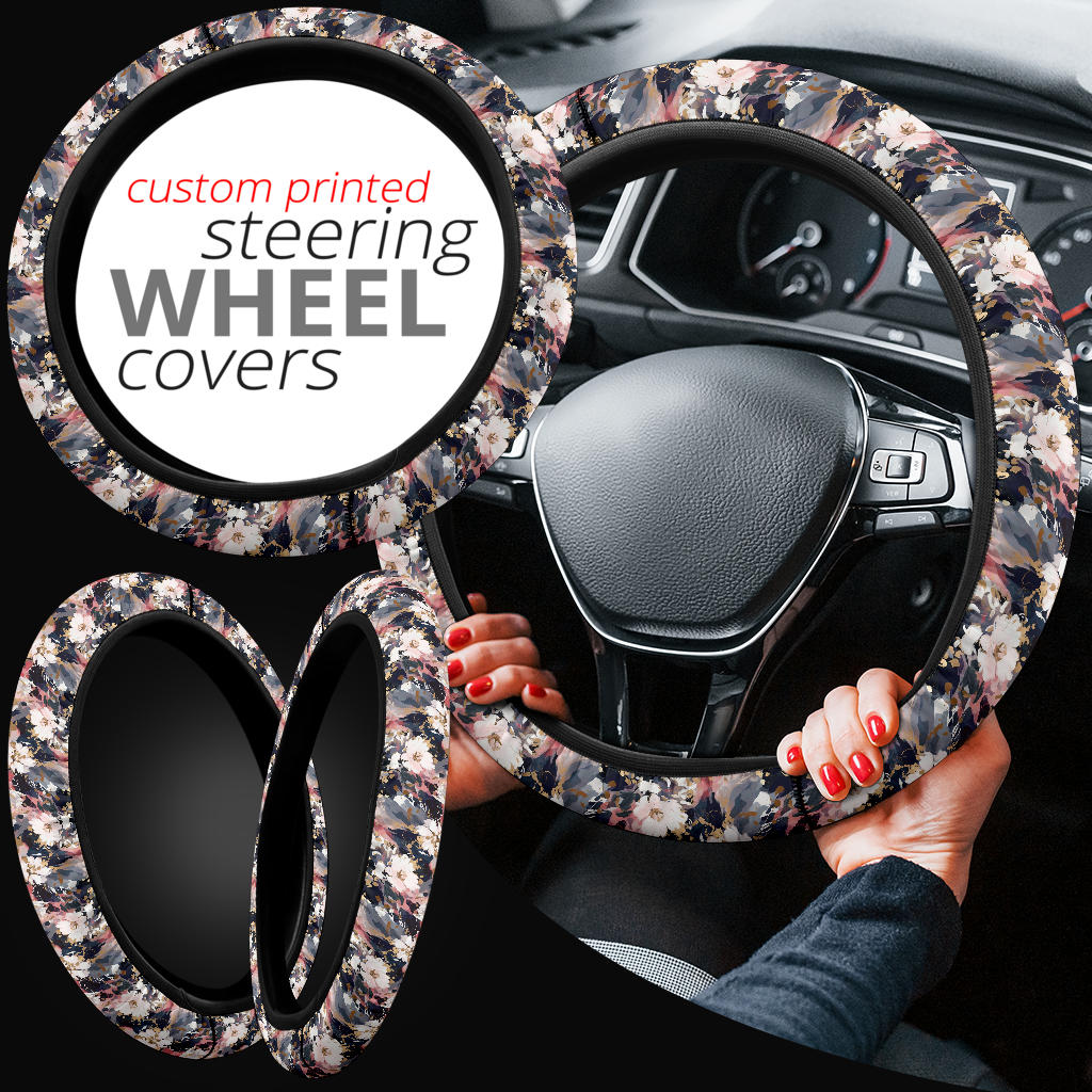 Black Pink Floral Steering Wheel Cover