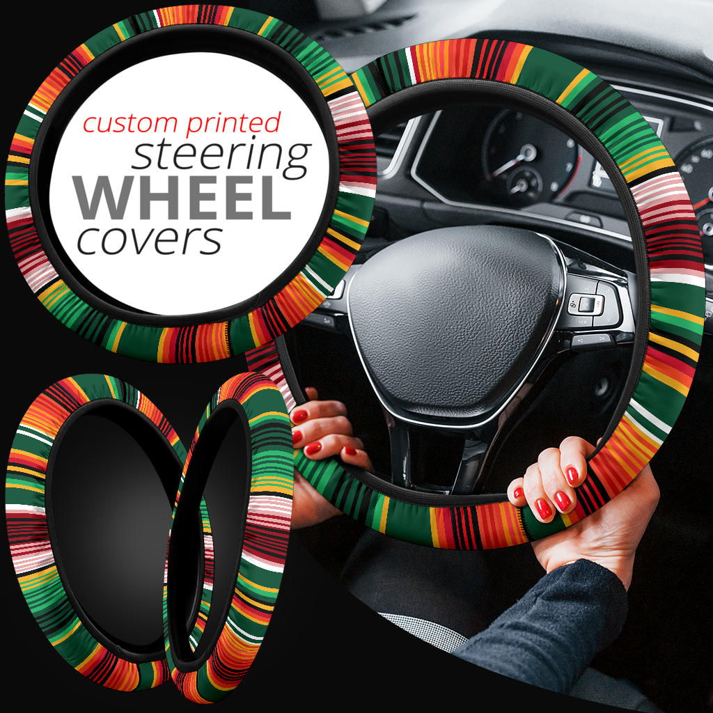 Green Orange Serape Steering Wheel Cover