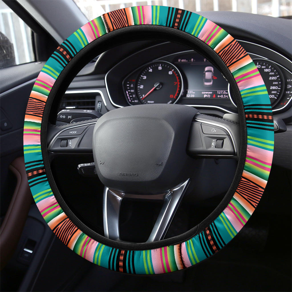 Pink Turquoise Serape Steering Wheel Cover