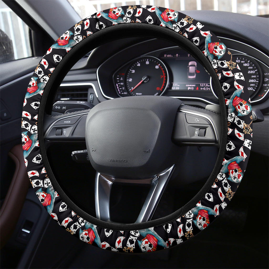 Alice in Wonderland Cards Hat Tea Cup Steering Wheel Cover