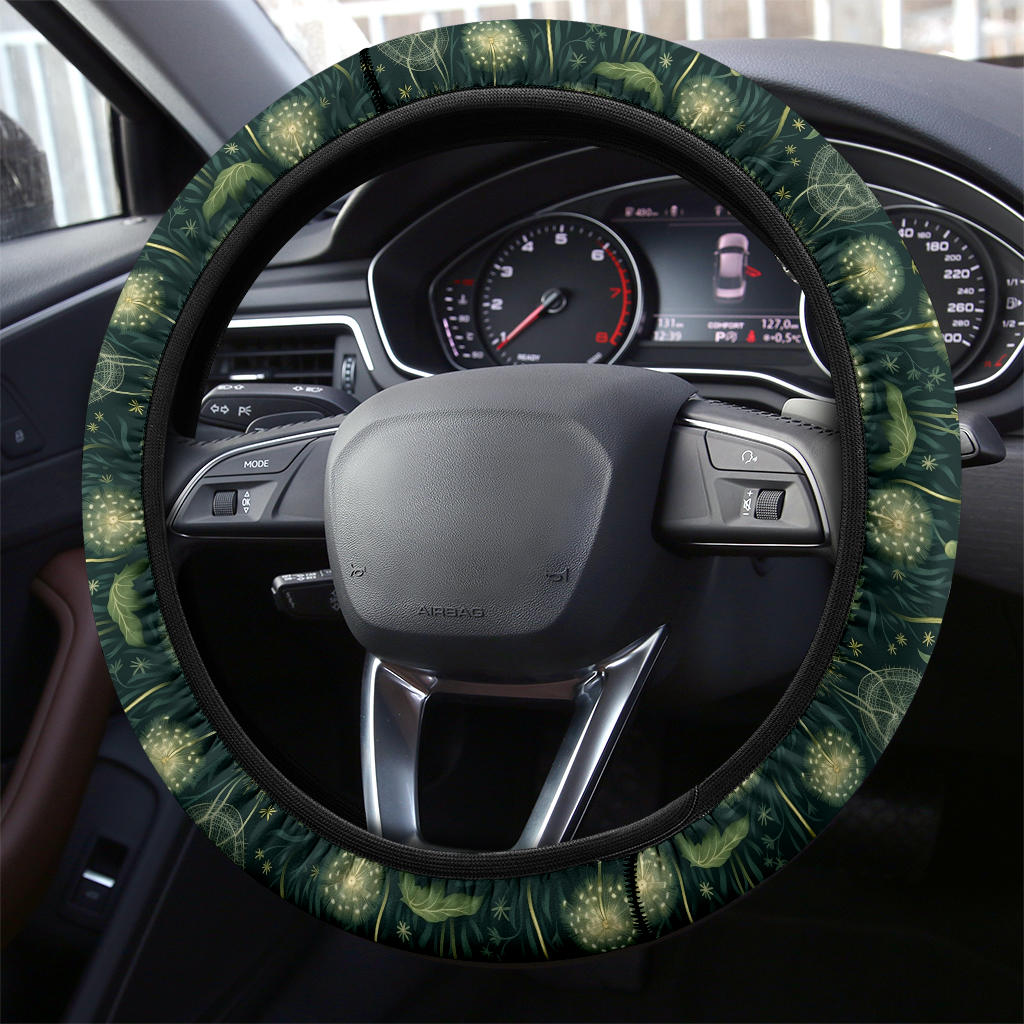 Magical Green Dandelions Steering Wheel Cover