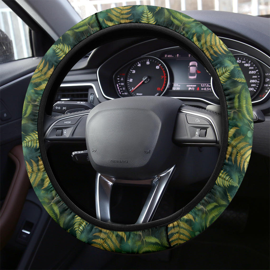 Green Ferns Steering Wheel Cover