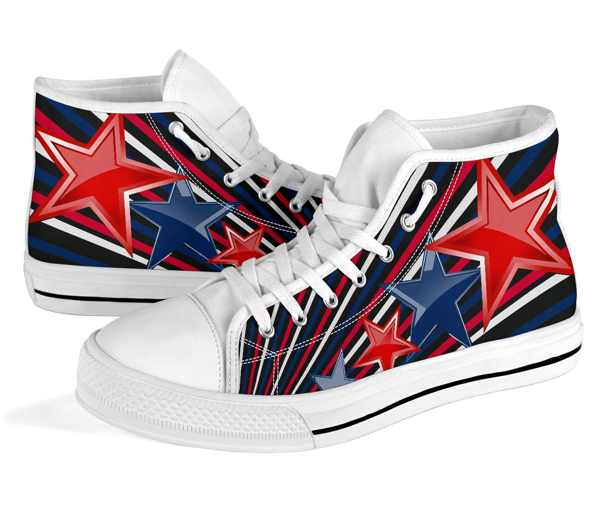 patriotic shoes, black high tops, red white blue sneakers