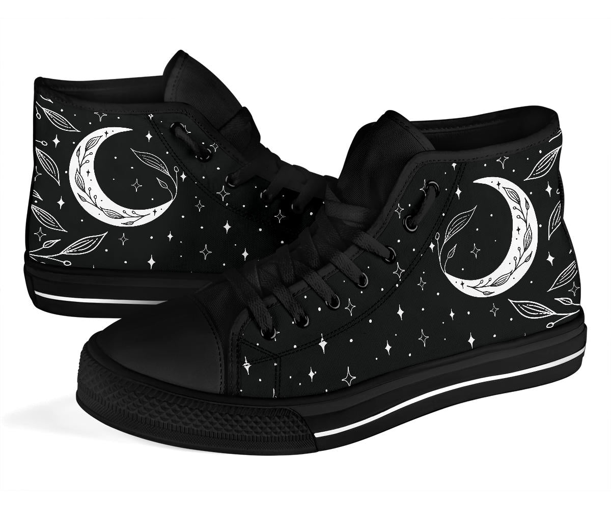 witchy sneakers, black moon shoes, celestial high tops