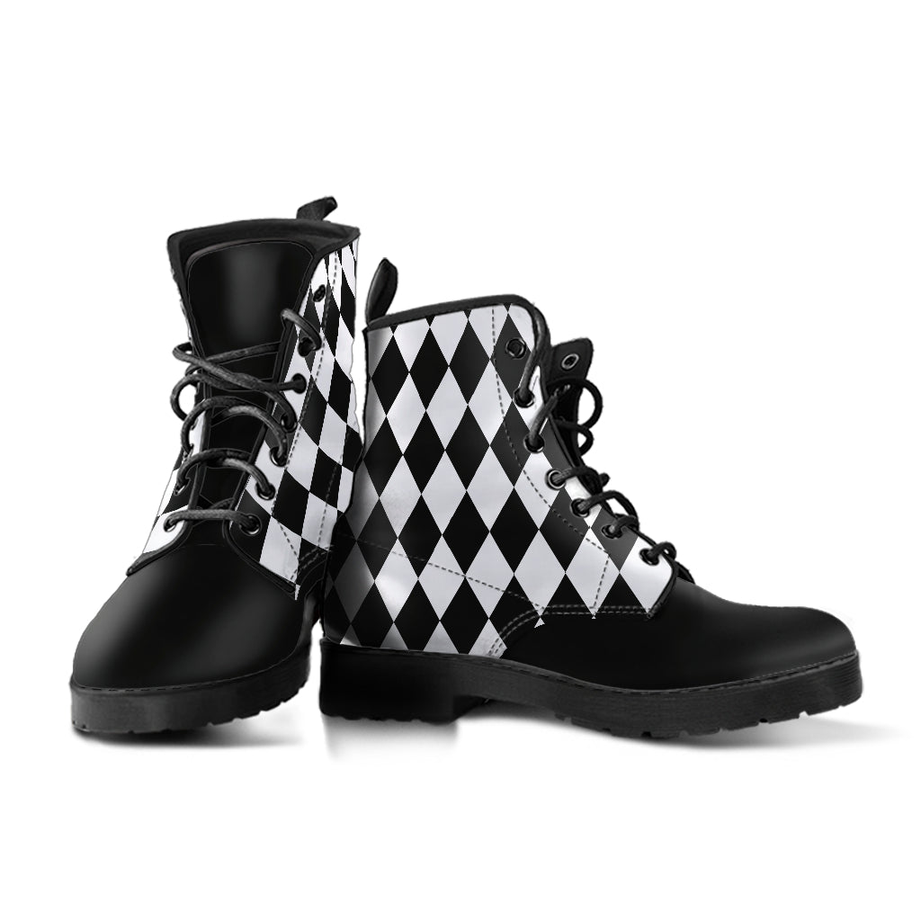 B&W Harlequin Ankle Boots, Lace Up Harley Boots