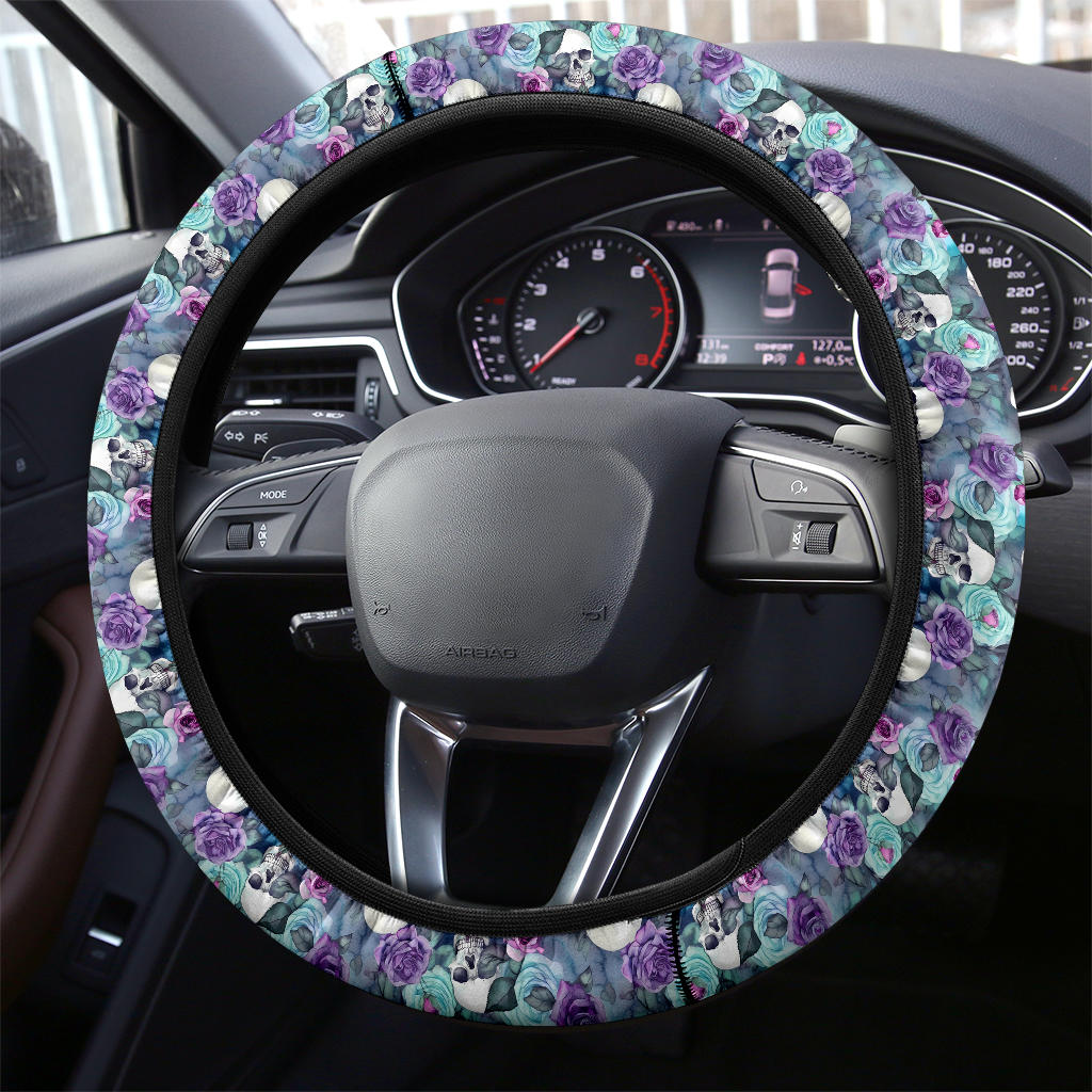 Pastel Skulls Purple Steering Wheel Cover