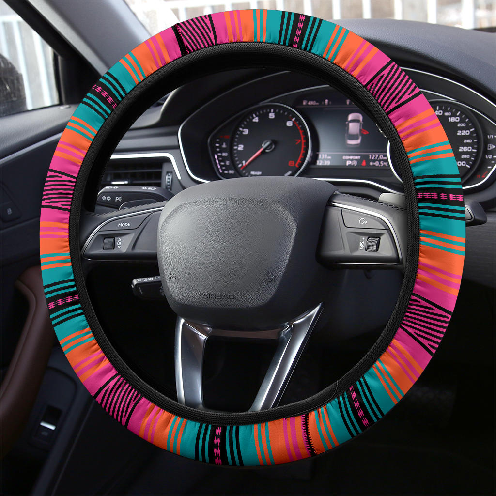 Coral Turquoise Serape Steering Wheel Cover