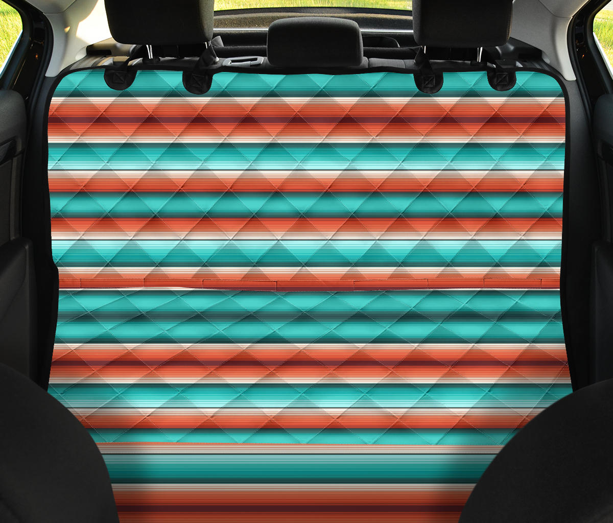 turquoise orange serape car seat covers, striped seat covers, Baja, Southwestern