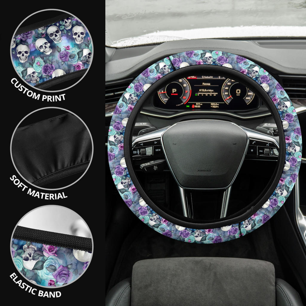 Pastel Skulls Purple Steering Wheel Cover