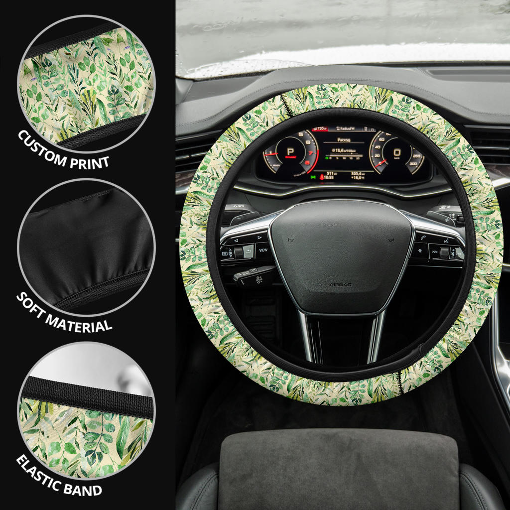 Botanical Green Plants Steering Wheel Cover