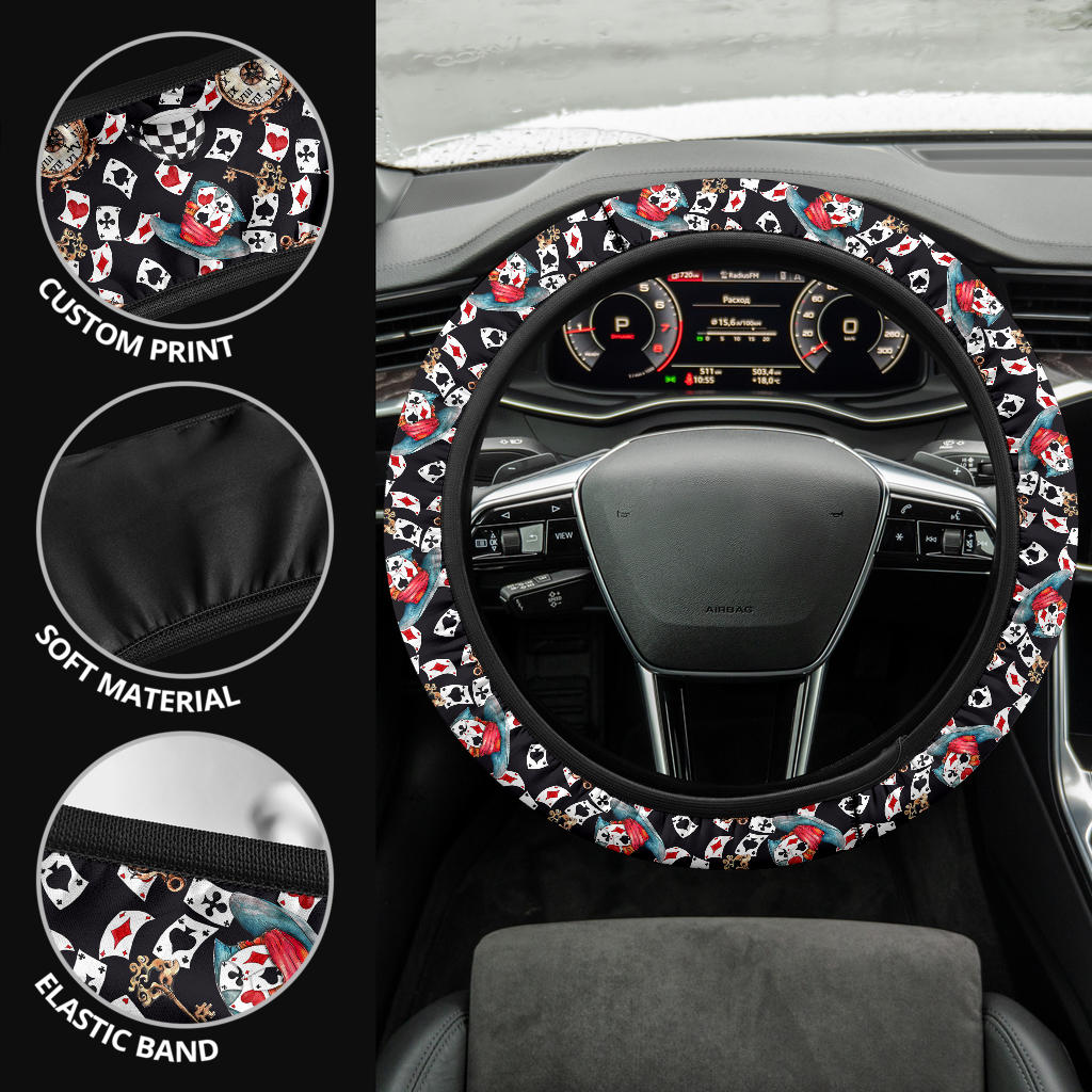 Alice in Wonderland Cards Hat Tea Cup Steering Wheel Cover