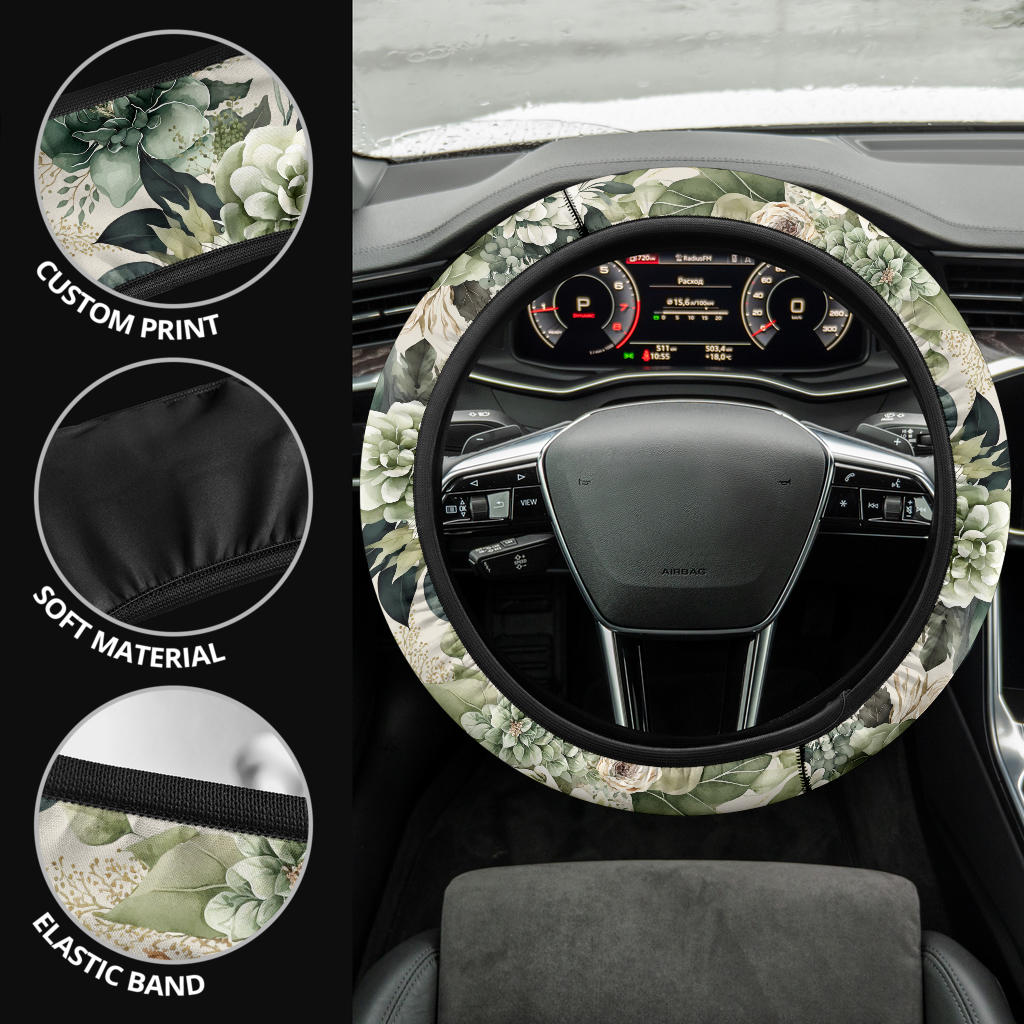 green floral steering wheel cover