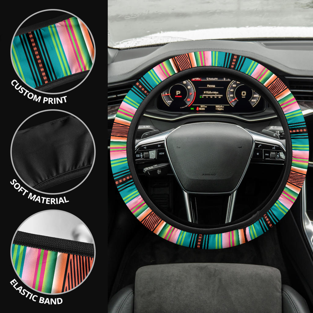 Pink Turquoise Serape Steering Wheel Cover