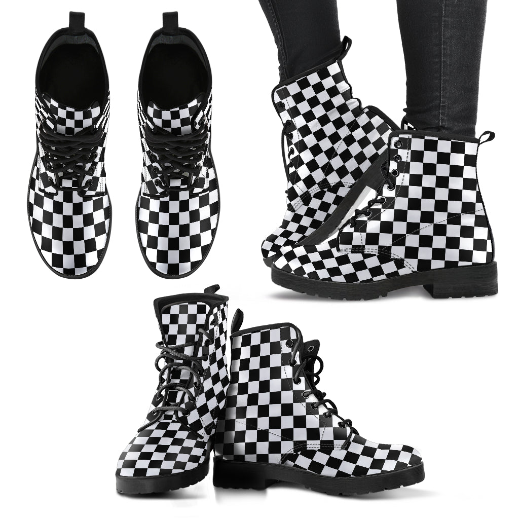 Black White Checkered Combat Boots