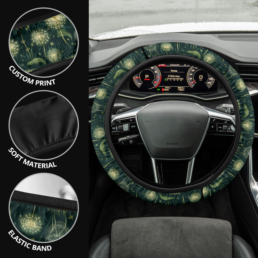 Magical Green Dandelions Steering Wheel Cover