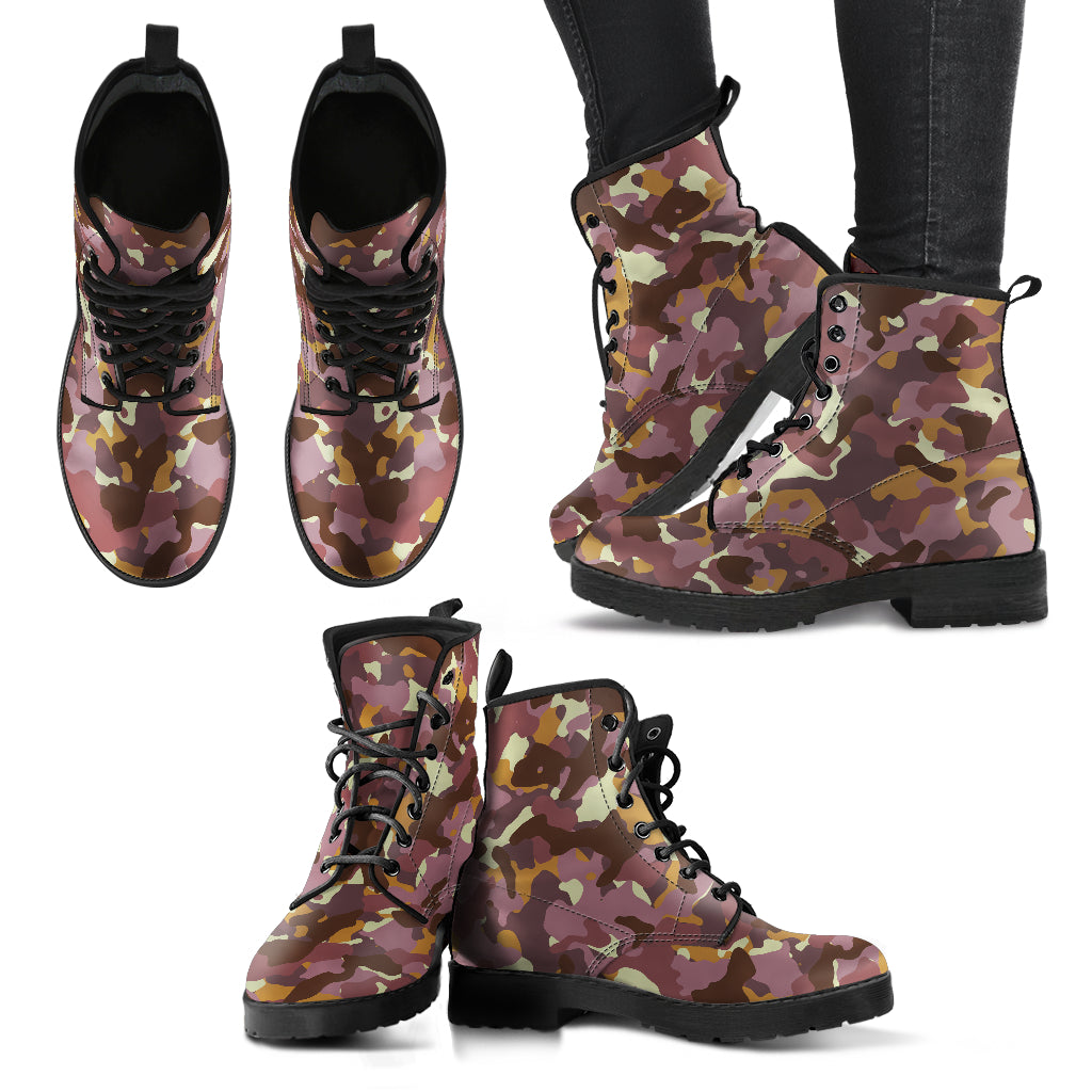 Mauve Brown Camo Combat Boots