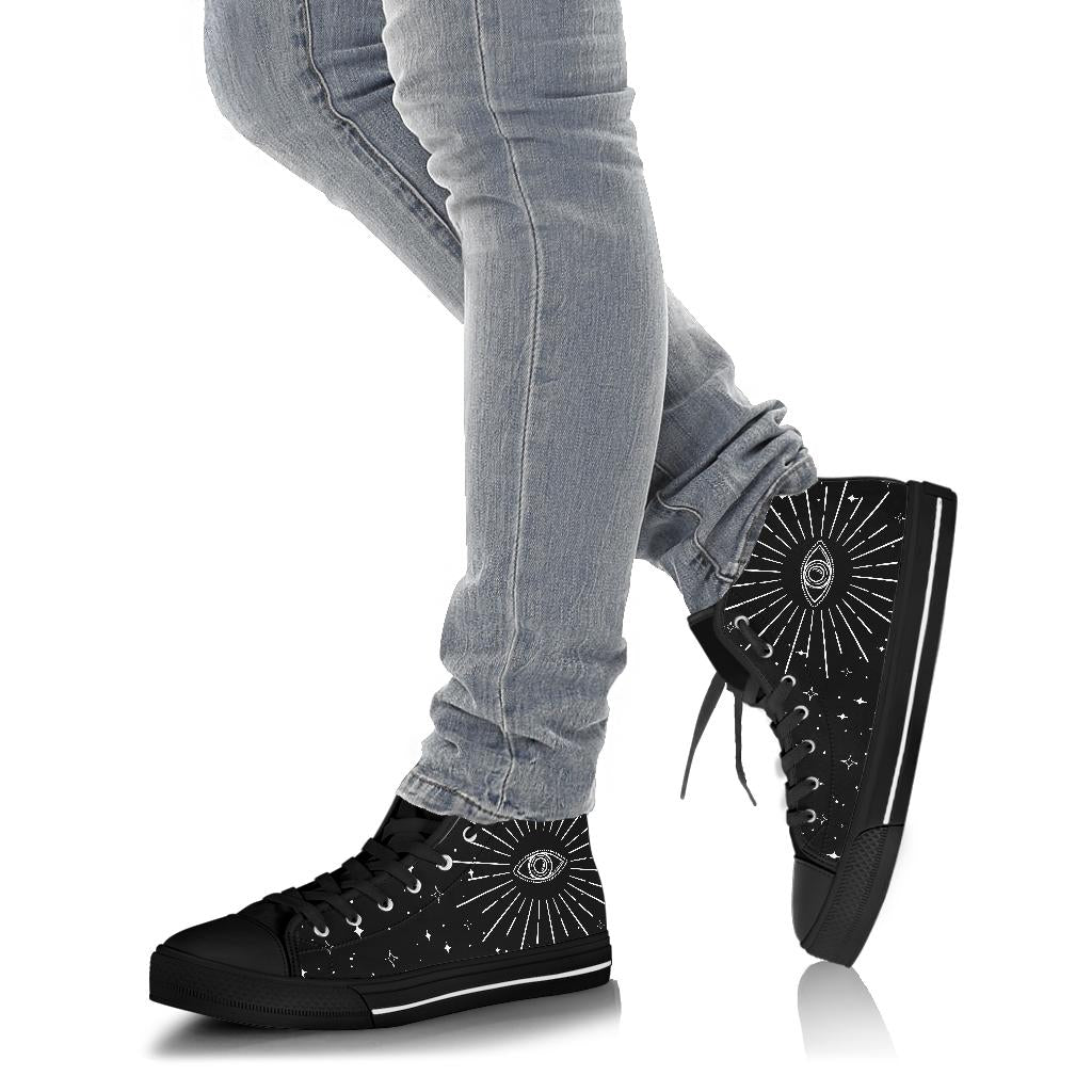 black psychic eye sneakers, witchy high tops shoes