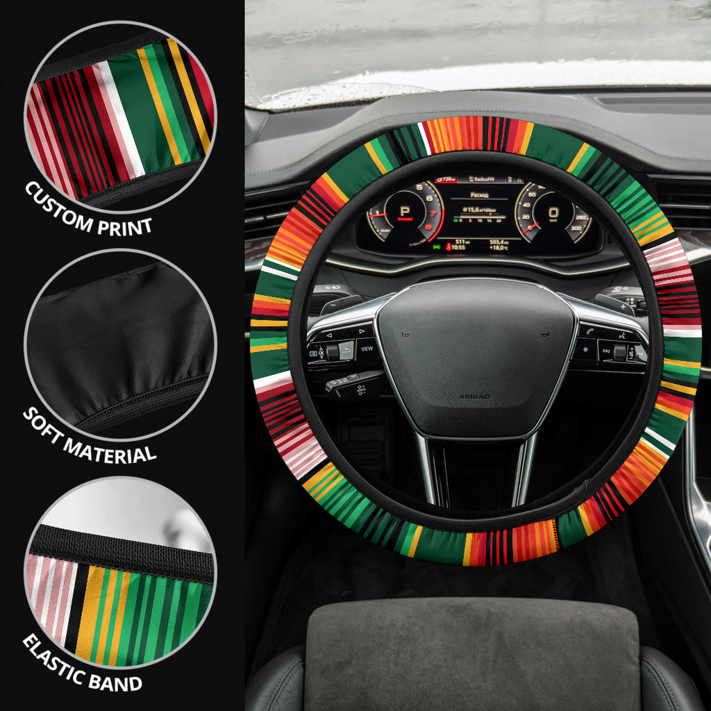 Green Orange Serape Steering Wheel Cover