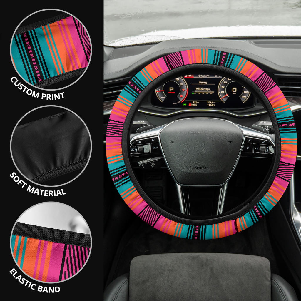Coral Turquoise Serape Steering Wheel Cover