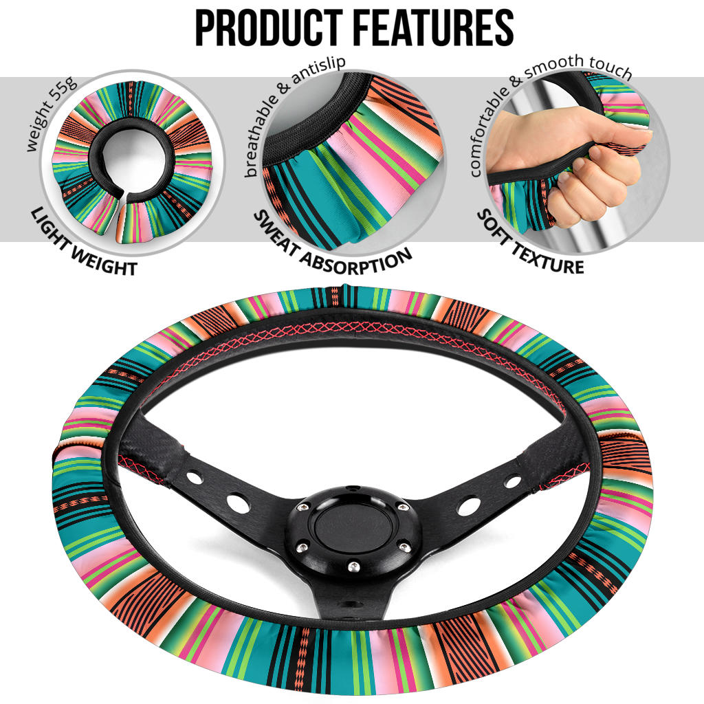 Pink Turquoise Serape Steering Wheel Cover