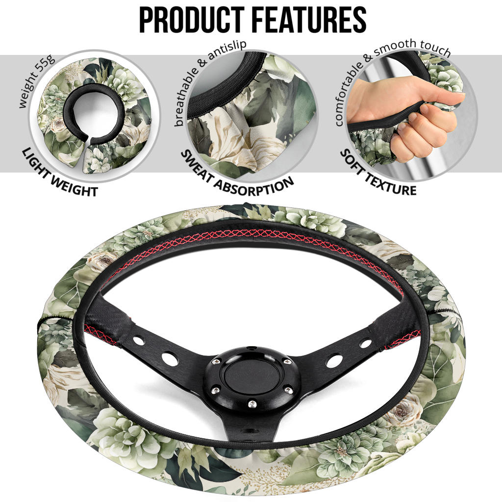 green floral steering wheel cover