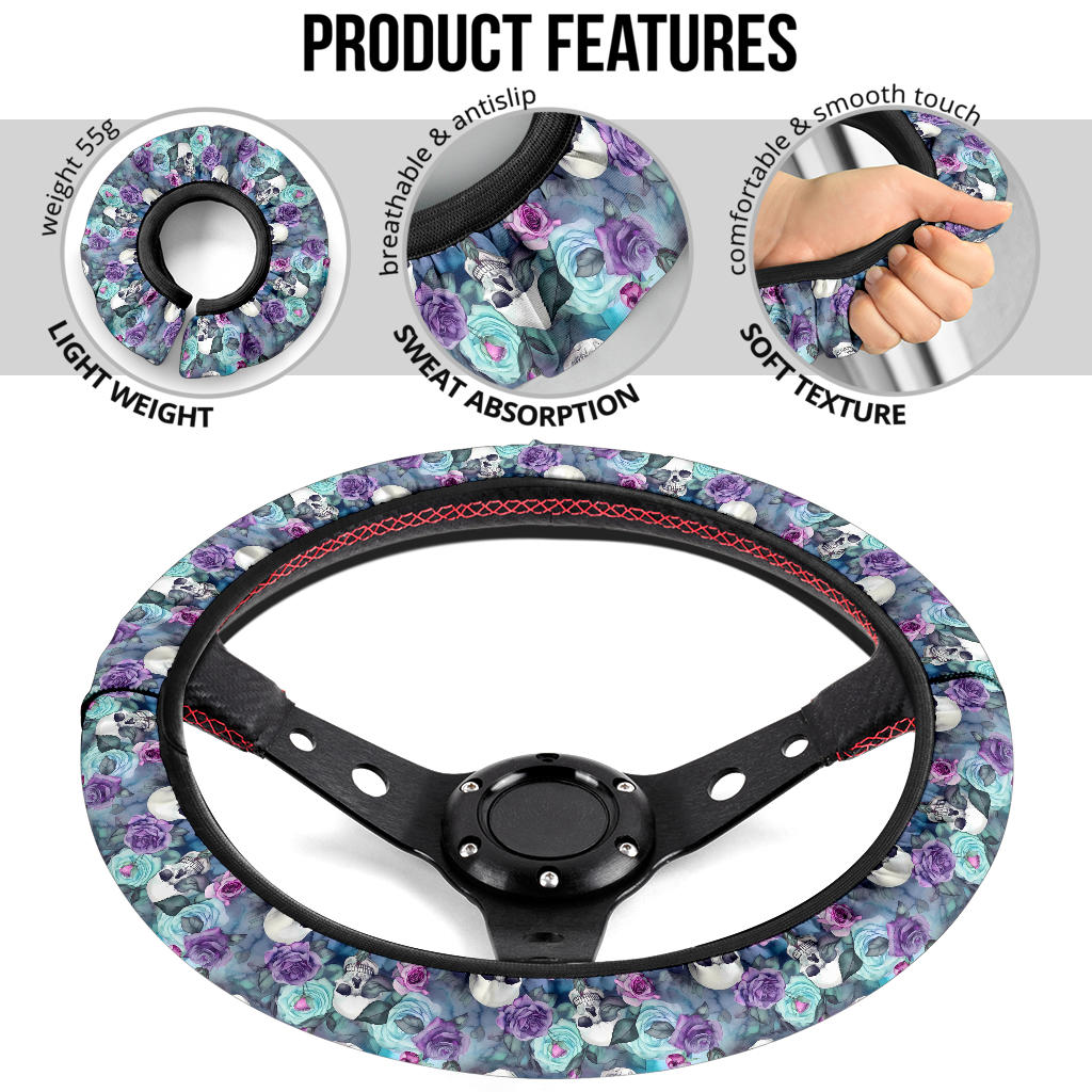Pastel Skulls Purple Steering Wheel Cover