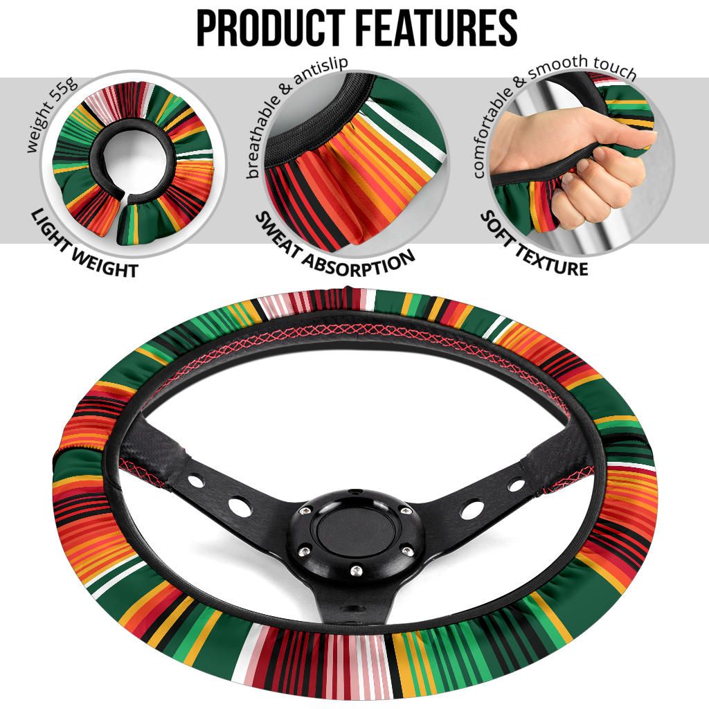 Green Orange Serape Steering Wheel Cover