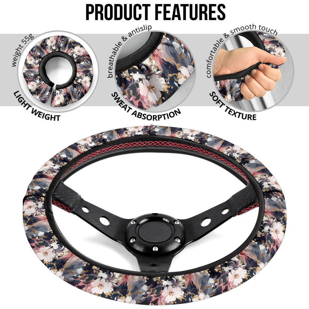 Black Pink Floral Steering Wheel Cover