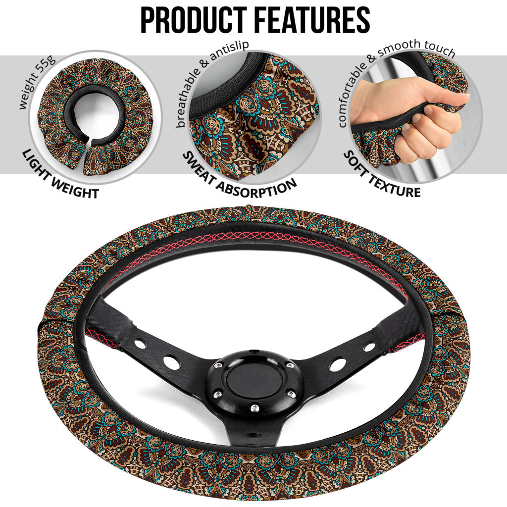 Boho Brown Steering Wheel Cover