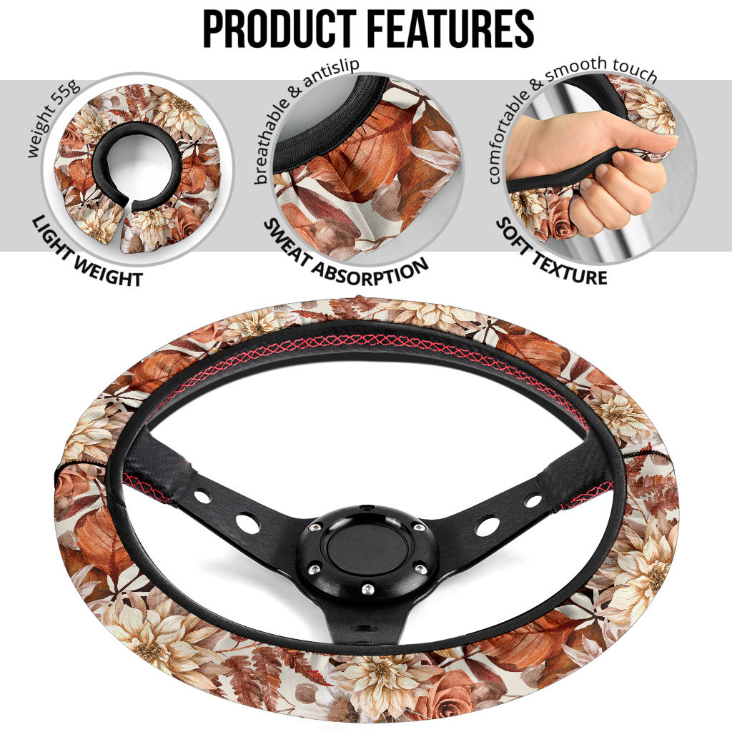 Autumn Flowers Steering Wheel Cover