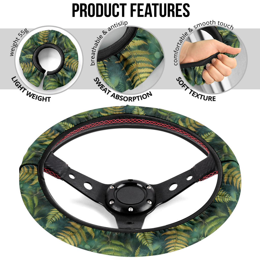 Green Ferns Steering Wheel Cover