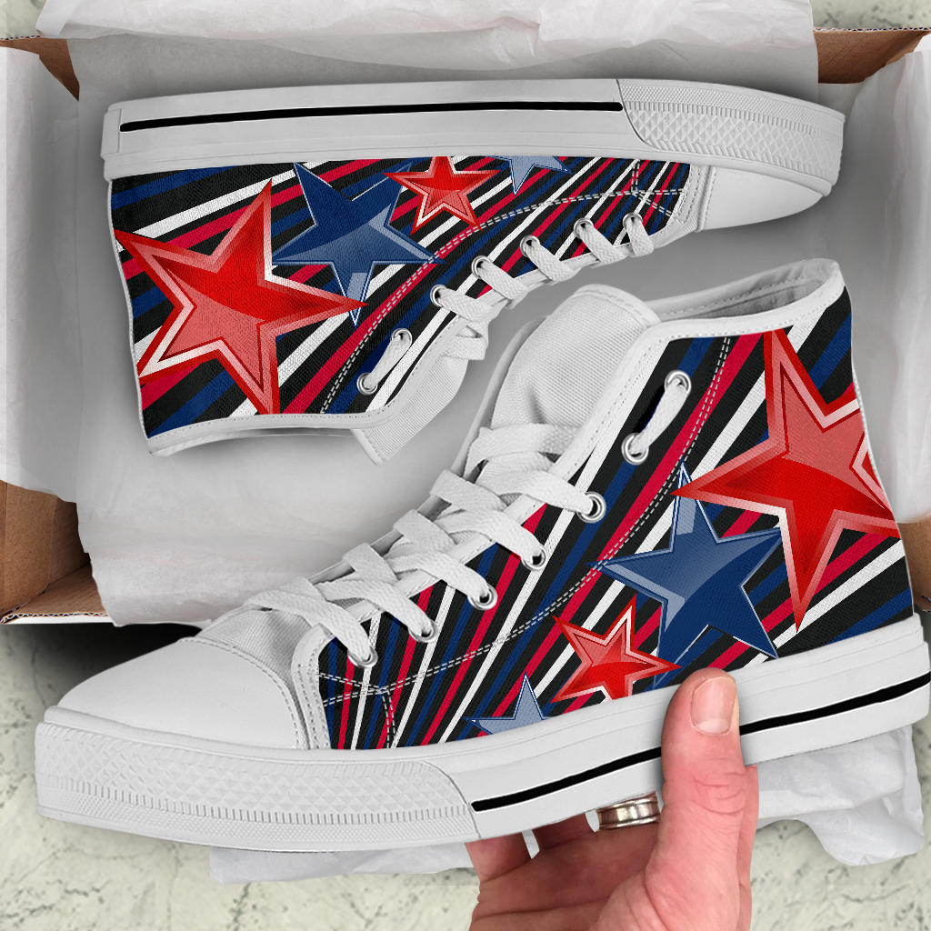 patriotic shoes, black high tops, red white blue sneakers