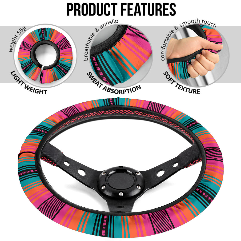 Coral Turquoise Serape Steering Wheel Cover