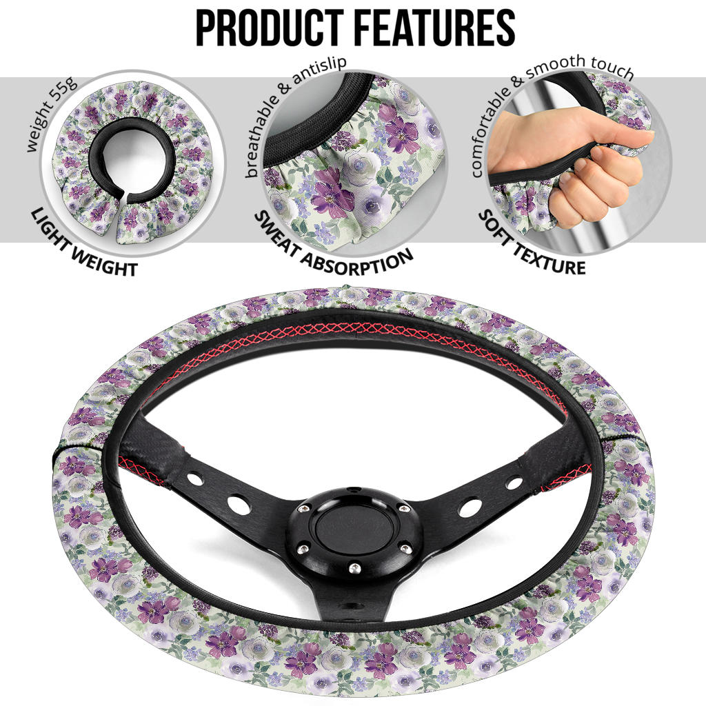Purple Flowers Steering Wheel Cover