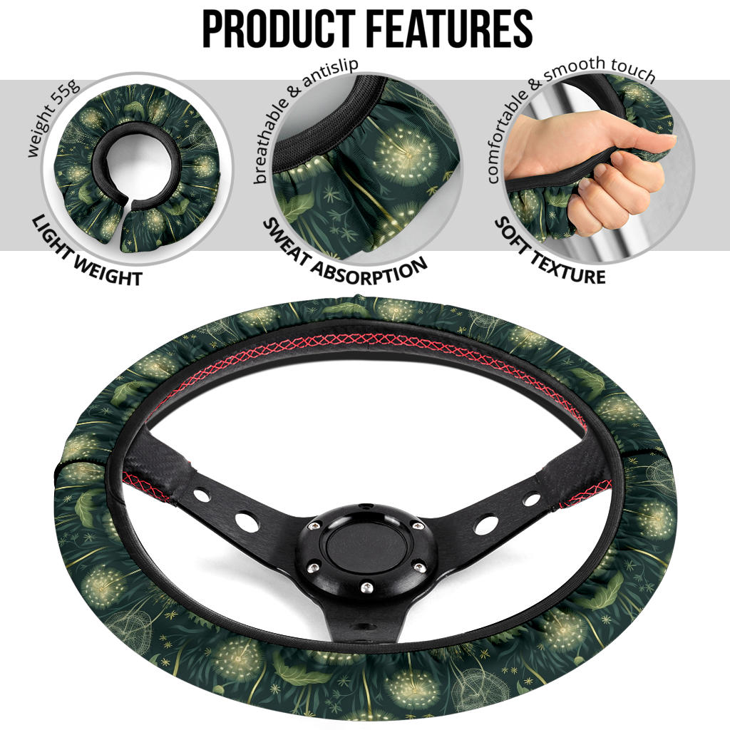 Magical Green Dandelions Steering Wheel Cover