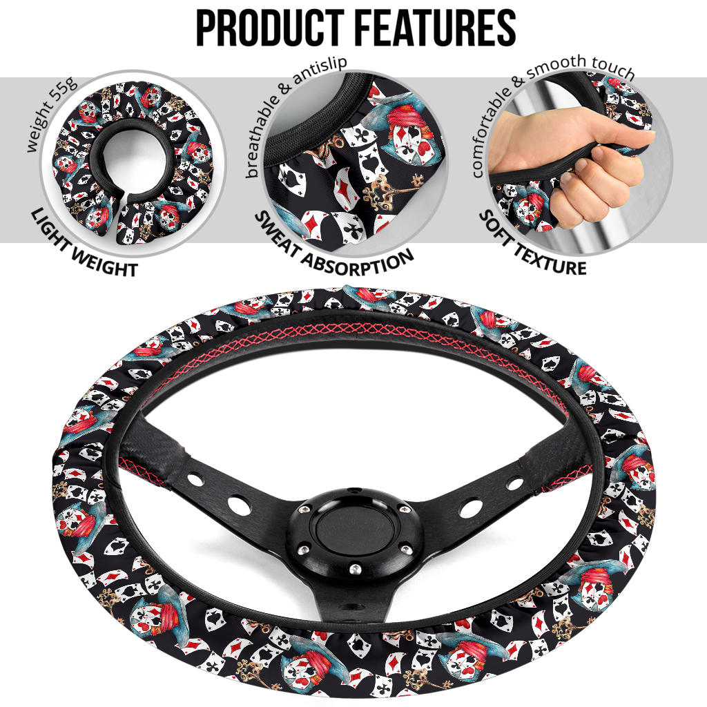 Alice in Wonderland Cards Hat Tea Cup Steering Wheel Cover