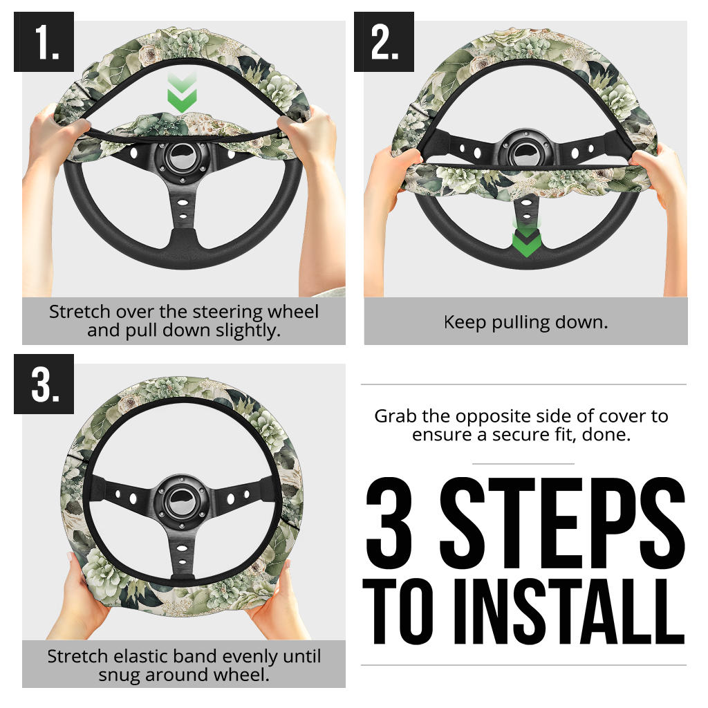 green floral steering wheel cover