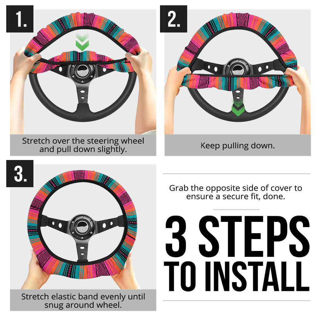 Coral Turquoise Serape Steering Wheel Cover