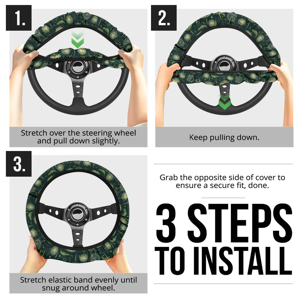 Magical Green Dandelions Steering Wheel Cover