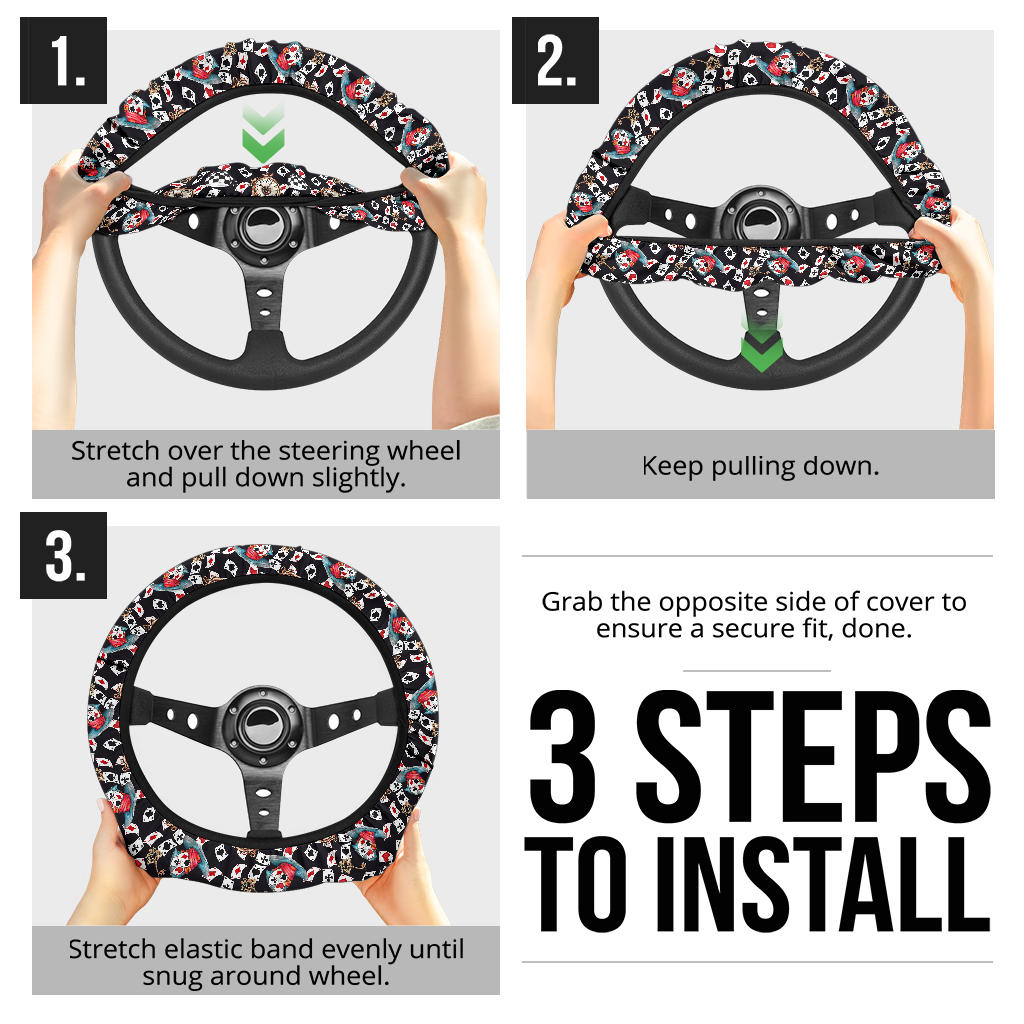 Alice in Wonderland Cards Hat Tea Cup Steering Wheel Cover