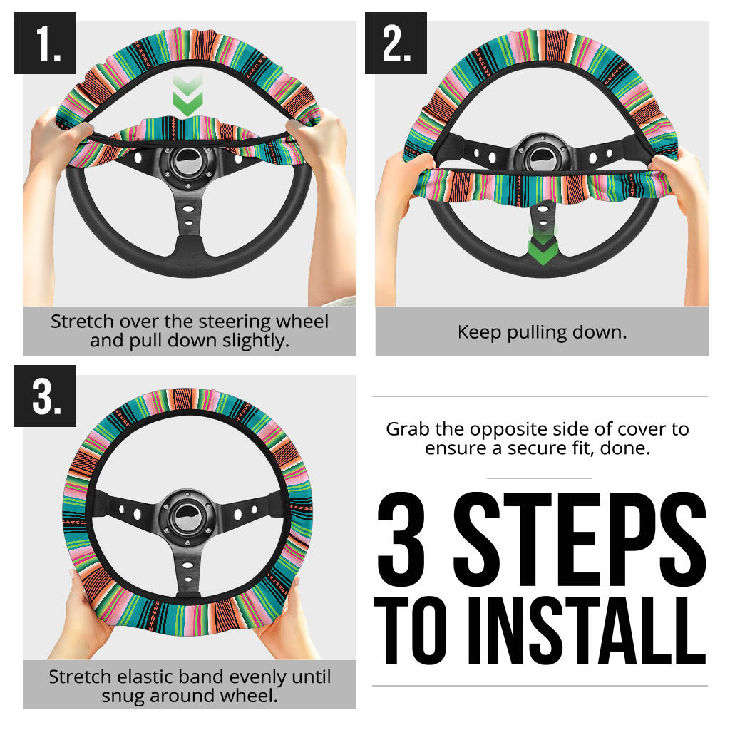 Pink Turquoise Serape Steering Wheel Cover