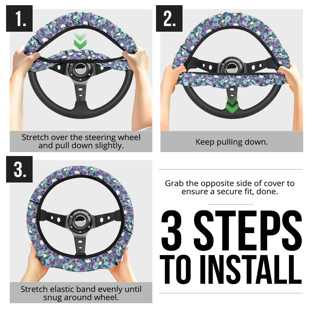 Pastel Skulls Purple Steering Wheel Cover