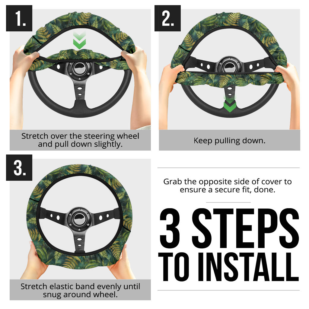 Green Ferns Steering Wheel Cover