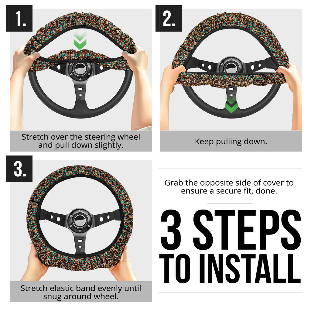 Boho Brown Steering Wheel Cover