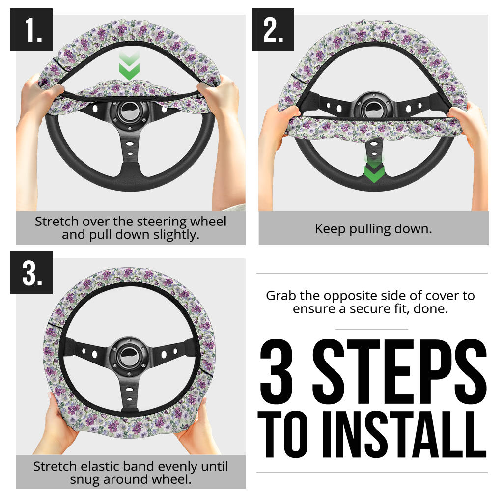 Purple Flowers Steering Wheel Cover